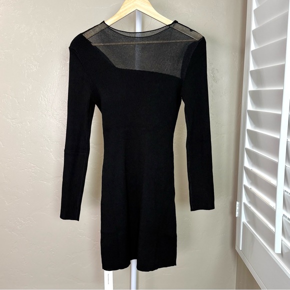 Commense Semi Sheer Panel Sweater Dress Black Knit Mesh Shoulder NWT Small - Picture 6 of 11